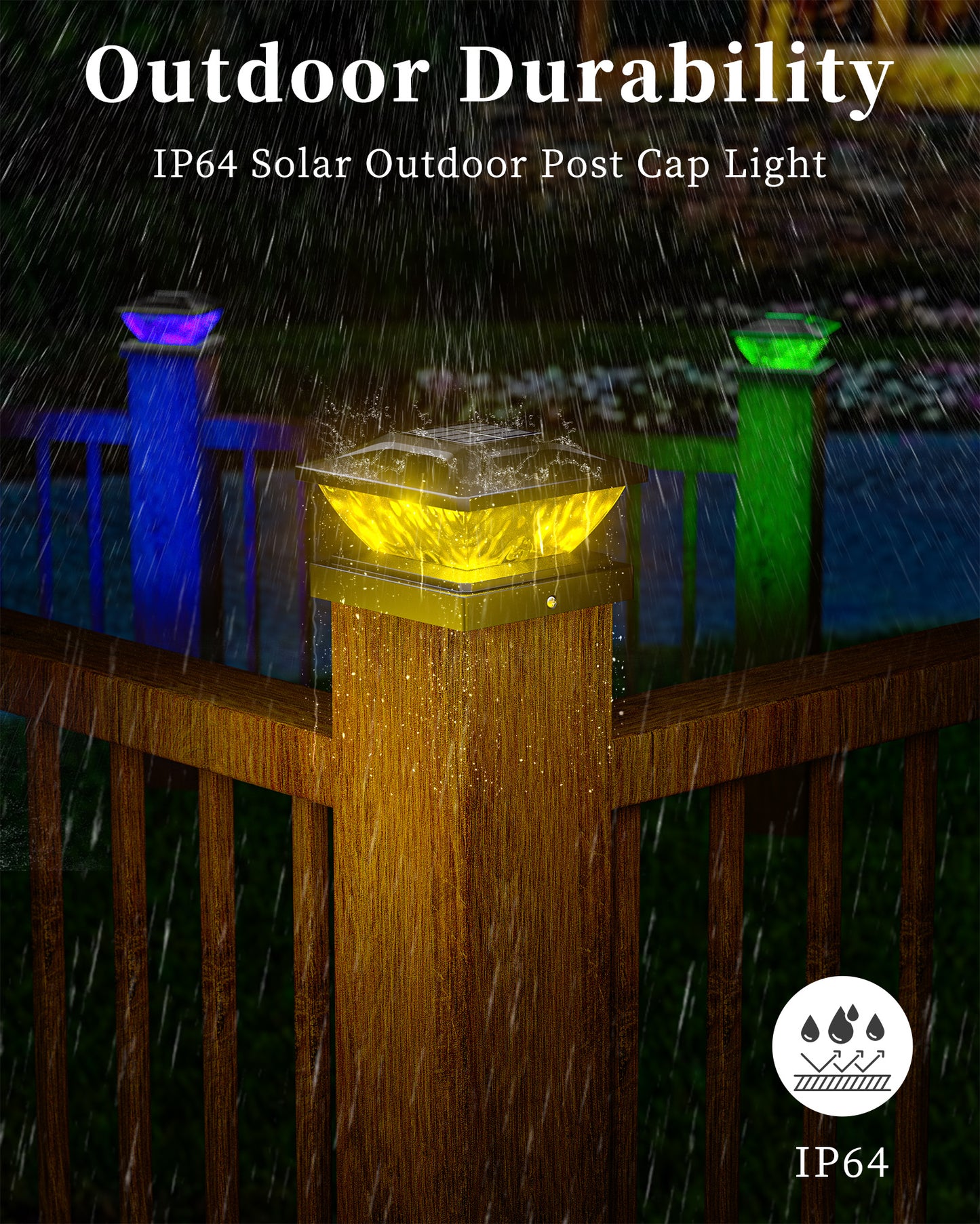 Ofuray Solar Post Cap Lights,8Pack Fence Deck Post Cap Solar Powered Lights RGB with Two Modes,Fit for 4x4 5x5 Post with 3 Bases,Ip64 Waterproof Outdoor for Fence Deck Mailbox Stairway Black
