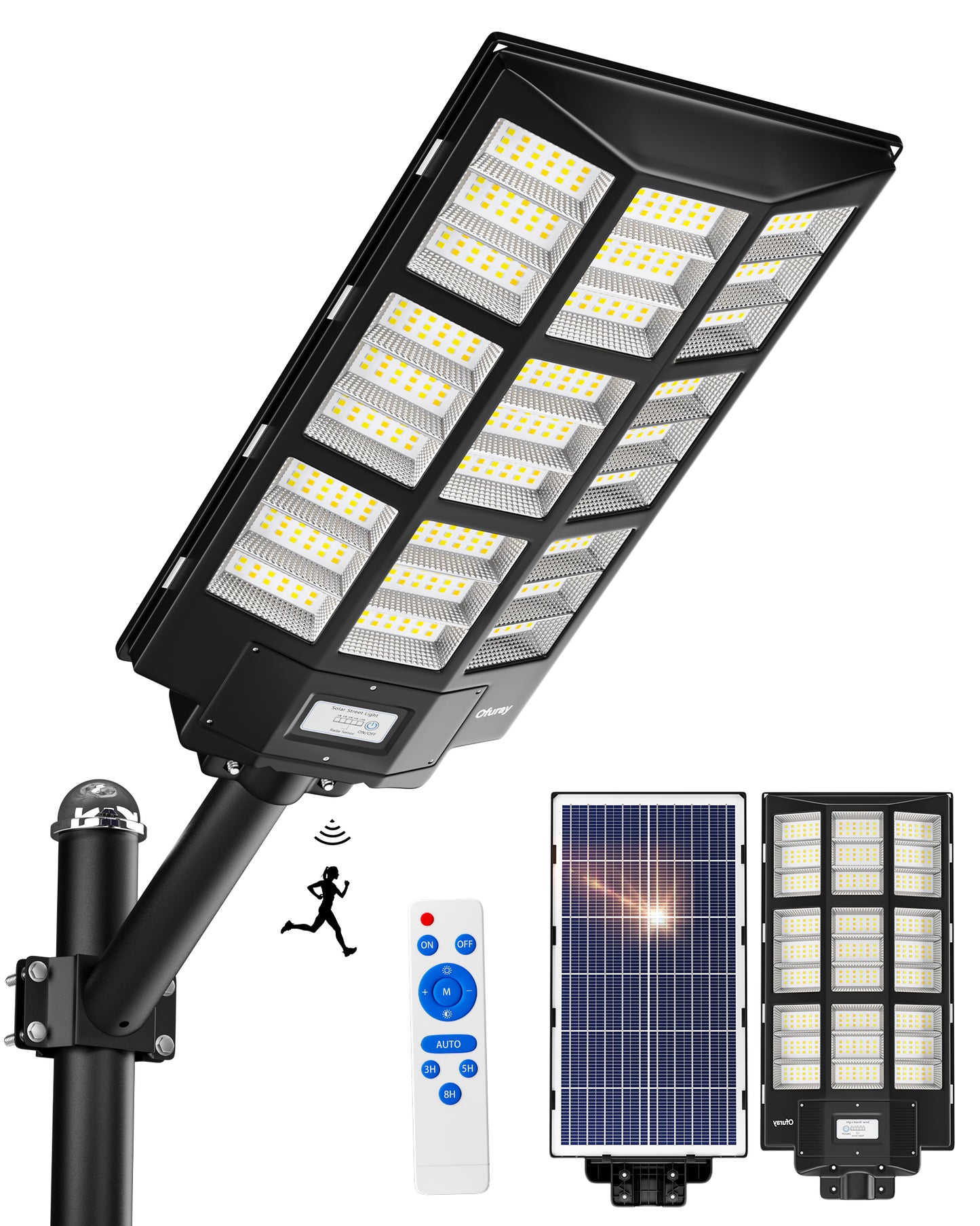 Solar Street Lights Outdoor,Solar Security Flood Lights Parking Lot Lights Commercial Dusk to Dawn, 6500k Waterproof Led with Remote Control Motion for Street,Court,Barn (Of-7200W 600000Lm)