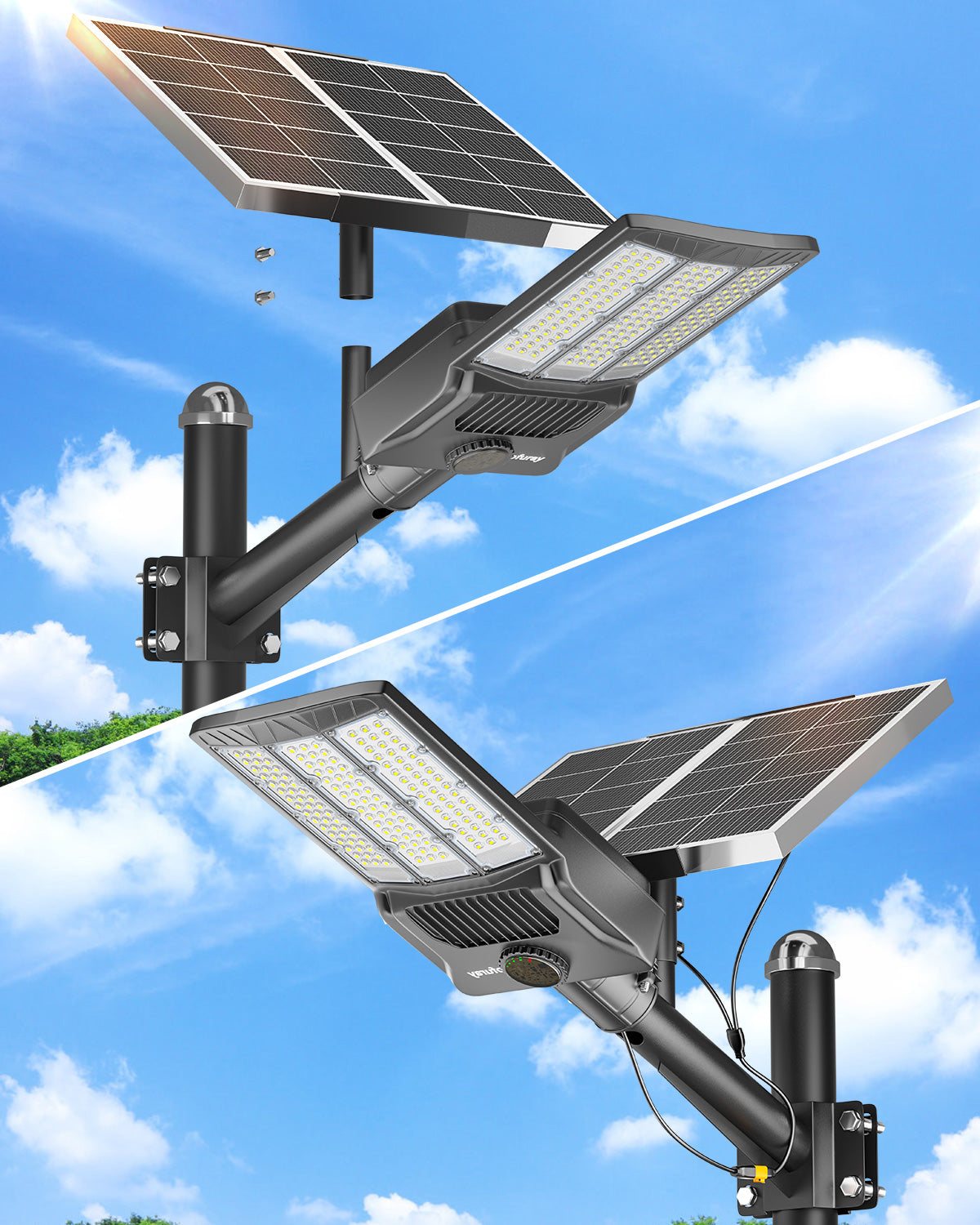 Ofuray Of-11000W Solar Street Lights Outdoor, IP67 Solar Security Flood Parking Lot Lights Commercial Dusk to Dawn, 6500k Led Big Power with Remote Control for Street,Court,Yard