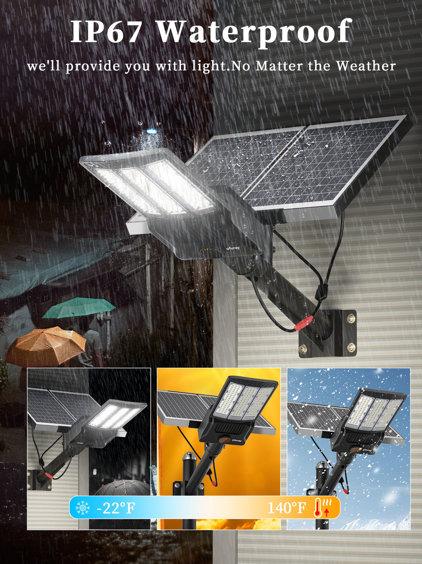 Ofuray Of-9800W Solar Street Lights Outdoor, 750000Lm Solar Parking Lot Lights Commercial Dusk to Dawn, 6500k IP67 Big Power with Remote Control for Street,Court,Yard
